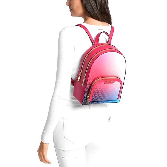 New Michael Kors Jaycee Medium Ombré Signature Logo Backpack Dark Raspberry - Picture 2 of 5